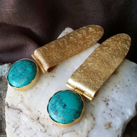 GG Unique Jewelry Jewelry - 18K Gold-Plated Silver Earrings Turquoise Stone